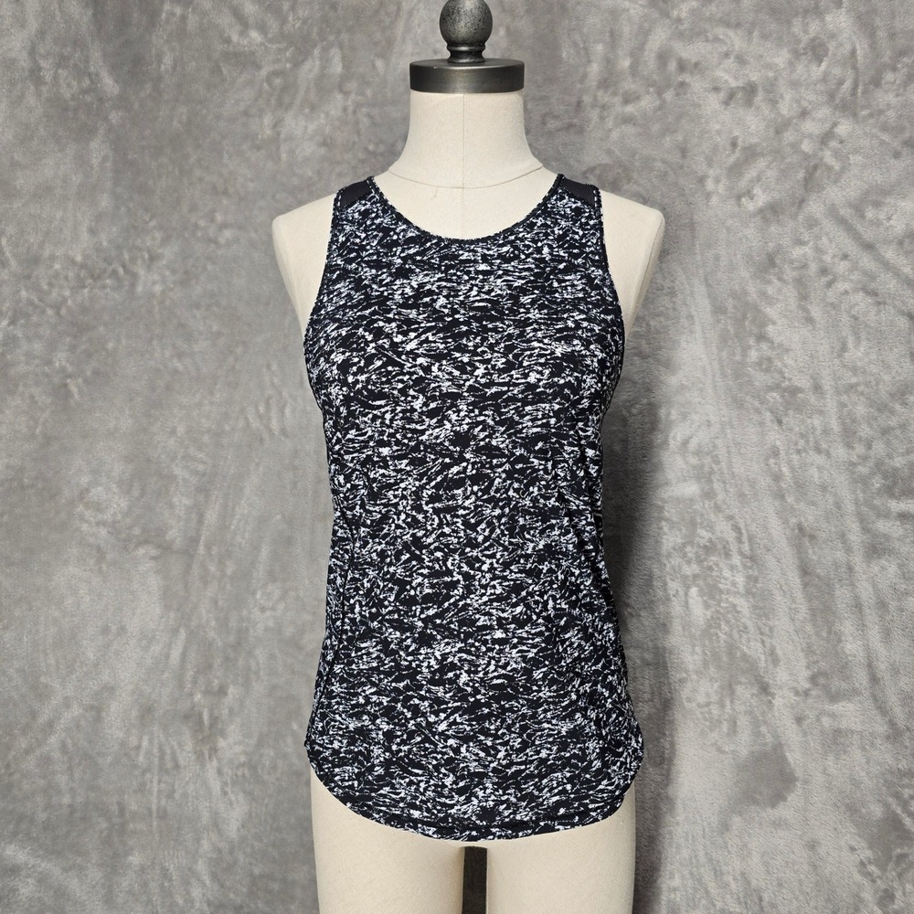 Lululemon Athletica Women's Black‎ White Marble Print Racerback Tank Top Size 2